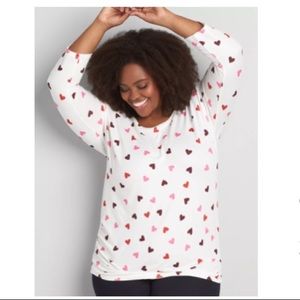 Lane Bryant Heart Print 3/4 Sleeve Top Size 26/28